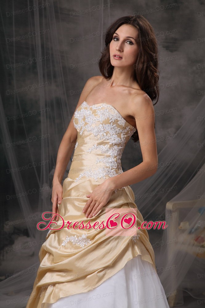 Sweet Champagne And White Prom Dress Appliques Long