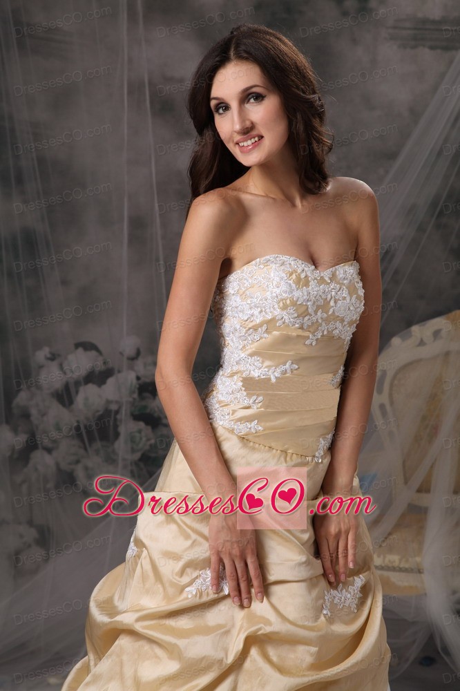Sweet Champagne And White Prom Dress Appliques Long