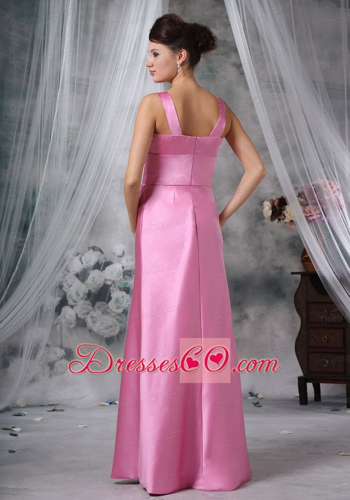 Custom Made Straps Long Satin Pink Bridesmaid Dress For 2013
