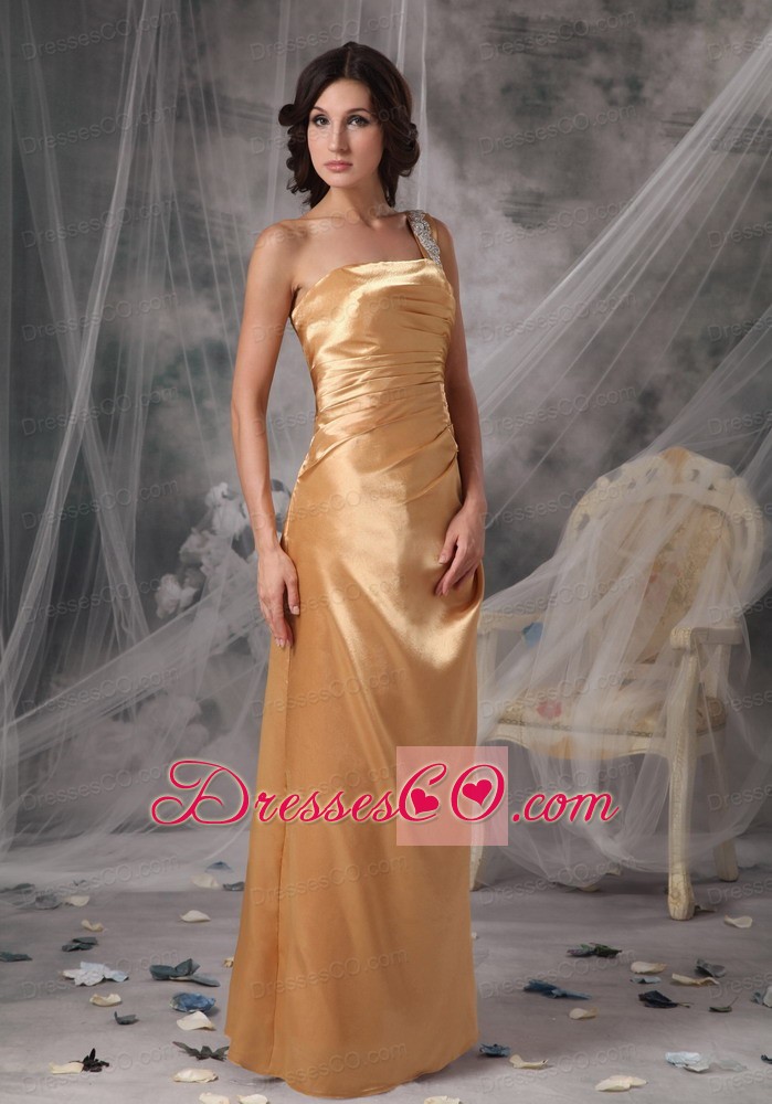 Elegant Bridesmaid Dress Gold Empire One Shoulder Taffeta Appliques Long