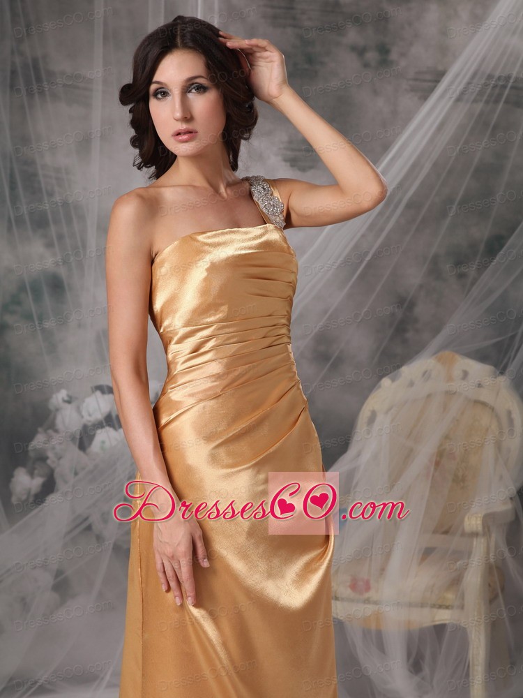 Elegant Bridesmaid Dress Gold Empire One Shoulder Taffeta Appliques Long