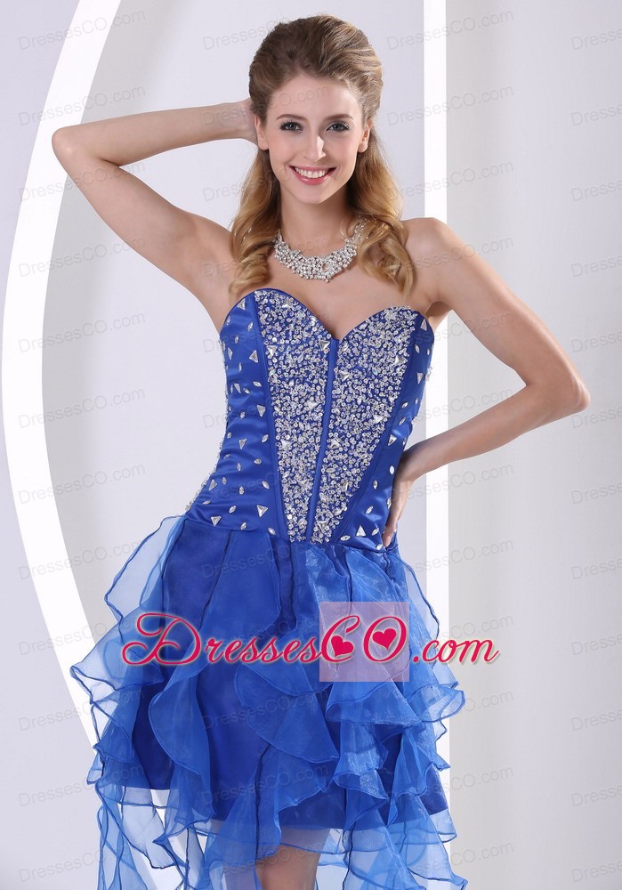 Beaded Royal Blue Stylish Homecoming / Cocktail Dress With Ruffles Asymmetrical