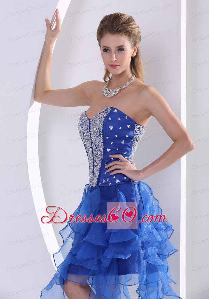 Beaded Royal Blue Stylish Homecoming / Cocktail Dress With Ruffles Asymmetrical