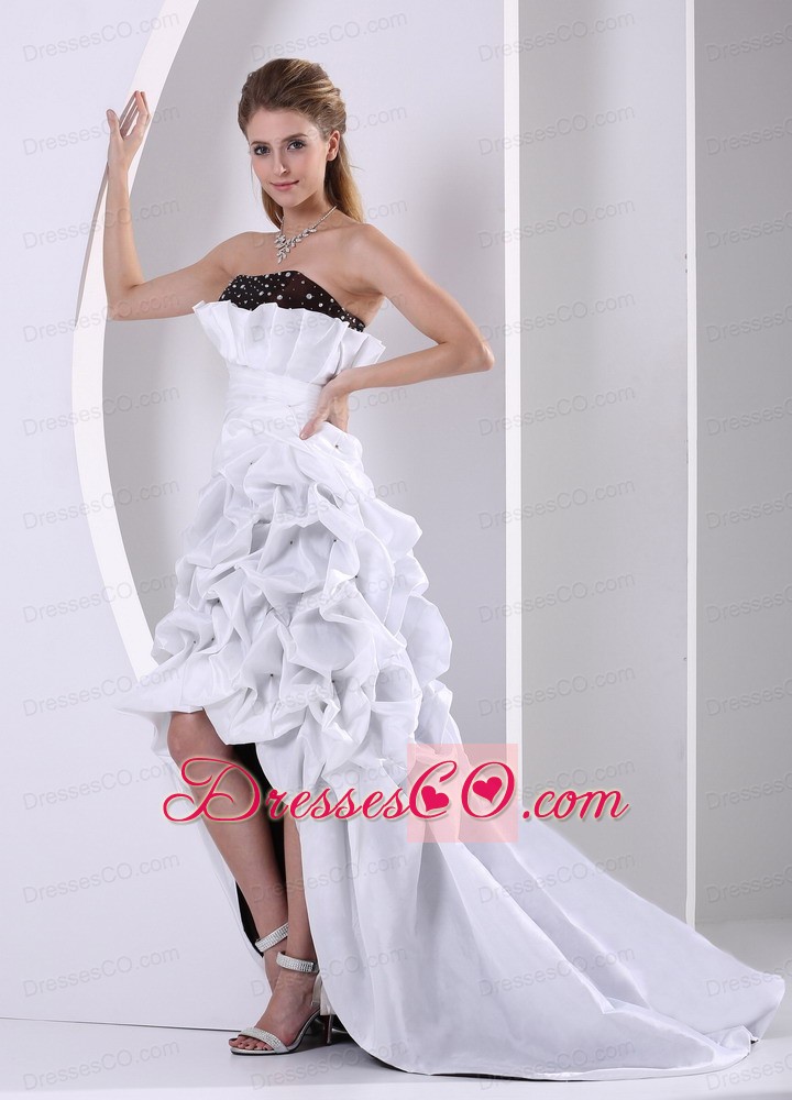 Custom Made Beaded and Pick-ups High-low Prom Dress With Brush Train Taffeta