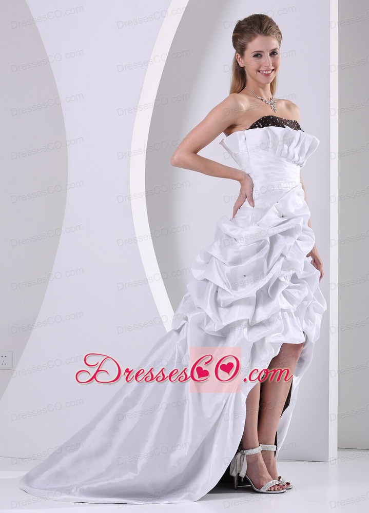 Custom Made Beaded and Pick-ups High-low Prom Dress With Brush Train Taffeta