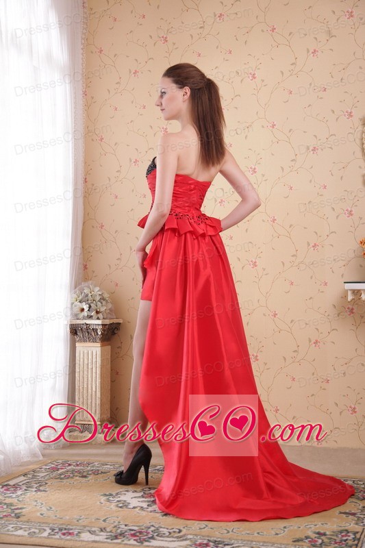 Red and Black Column / Sheath High-low Beading Taffeta Prom Dress