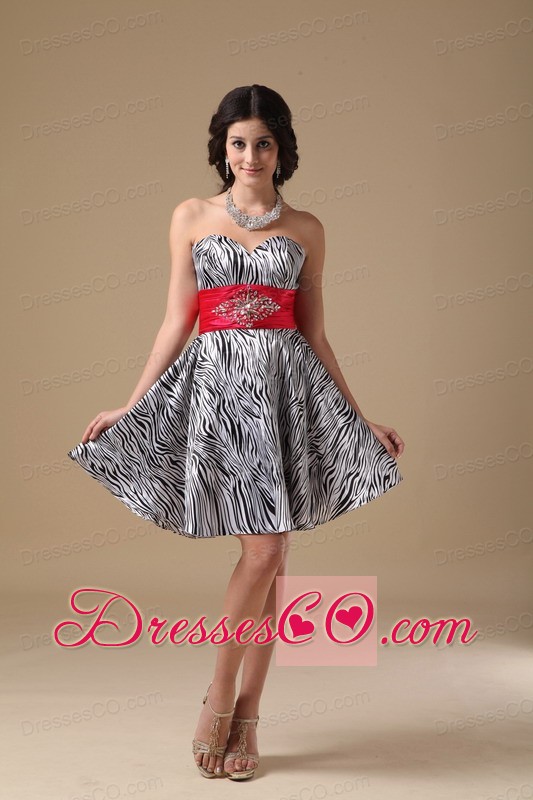 Sweet A-line Mini-length Zebra Beading Prom Dress