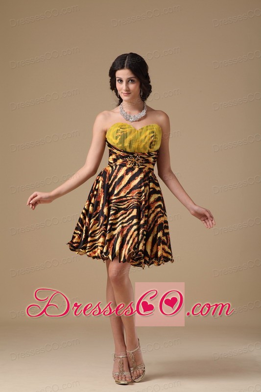 Multi-color A-line Mini-length Leopard Beading Prom Dress