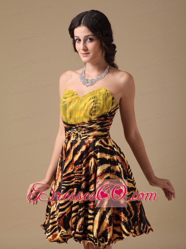 Multi-color A-line Mini-length Leopard Beading Prom Dress