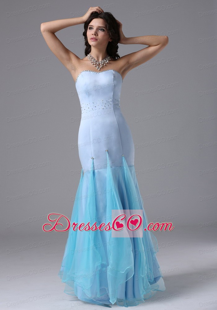 Mermaid Light Blue and Beading For Prom / Evening Dress Organza and Satin