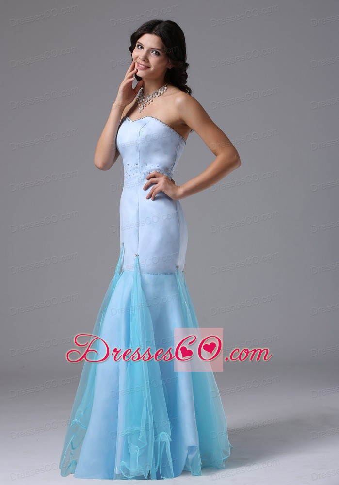 Mermaid Light Blue and Beading For Prom / Evening Dress Organza and Satin