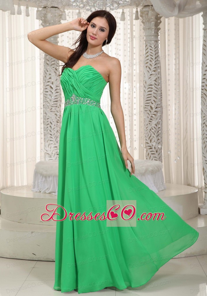 Spring Green Empire Long Chiffon Ruching And Beading Prom Dress