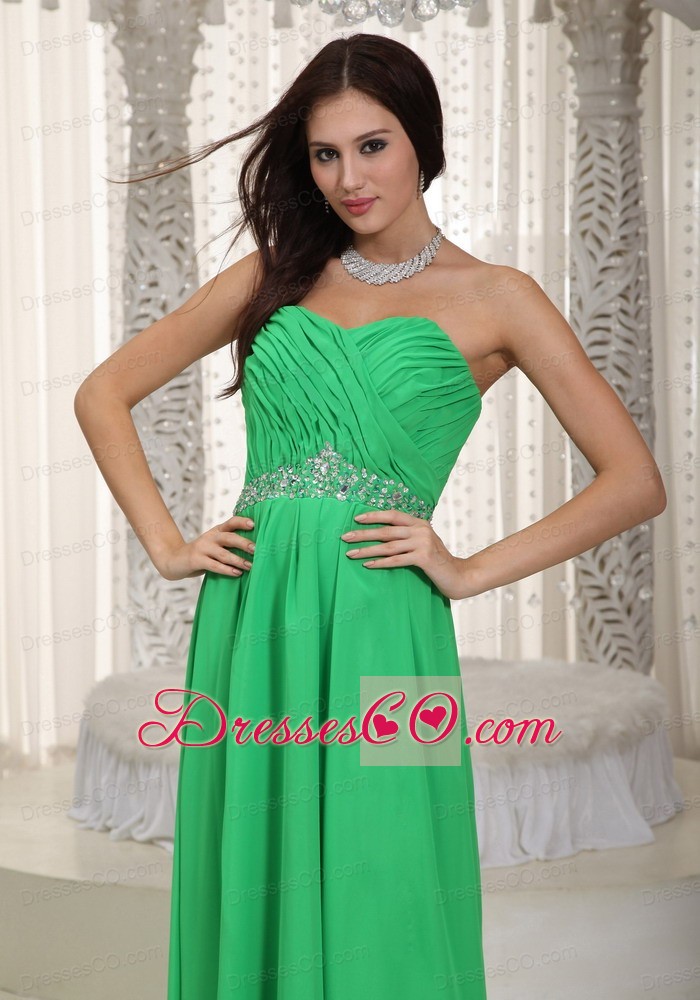 Spring Green Empire Long Chiffon Ruching And Beading Prom Dress