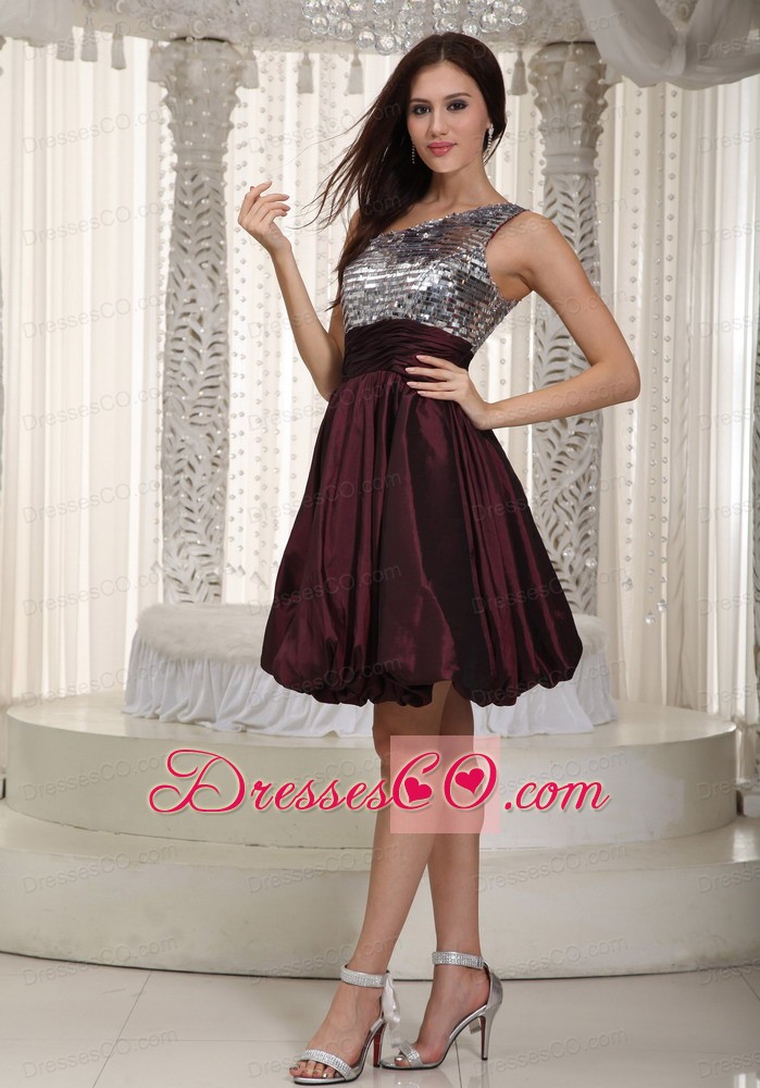 Dark Purple A-line One Shoulder Mini-length Taffeta Beading Prom Dress