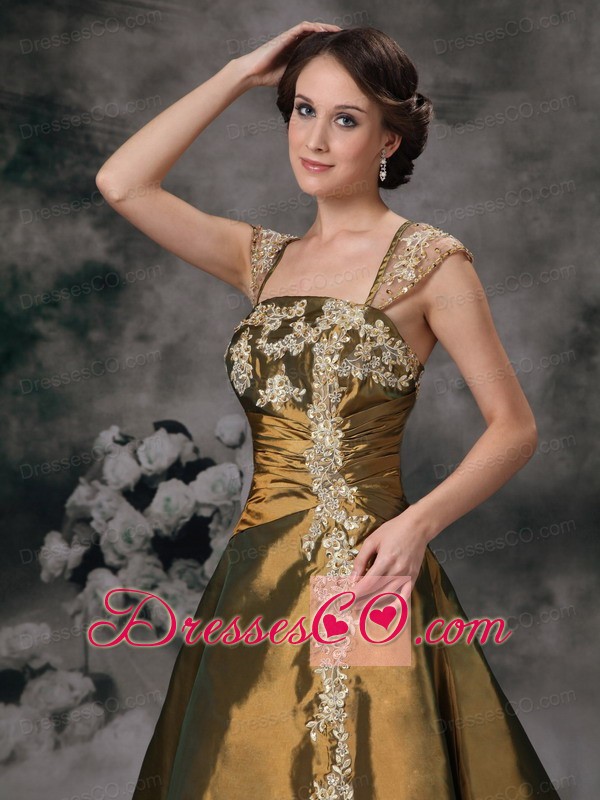 Brown Square Taffeta Prom / Evening Dress with Appliques