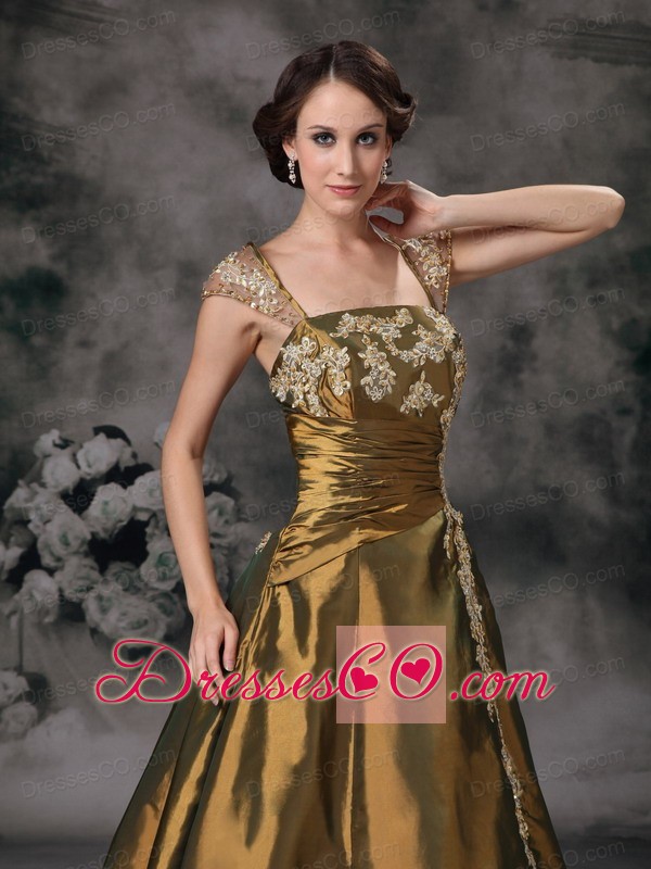 Brown Square Taffeta Prom / Evening Dress with Appliques