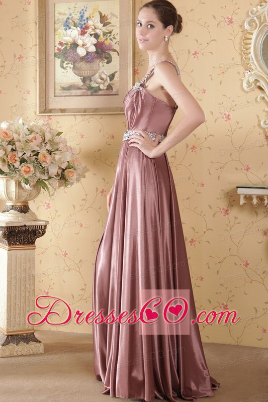 Elegant Empire One Shoulder Brush Train Elastic Woven Satin Beading and Ruching Prom / Graduation Dress