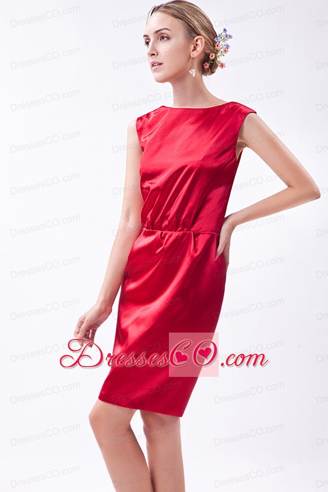 Wine Red Column Bateau Mini-length Taffeta Prom Dress
