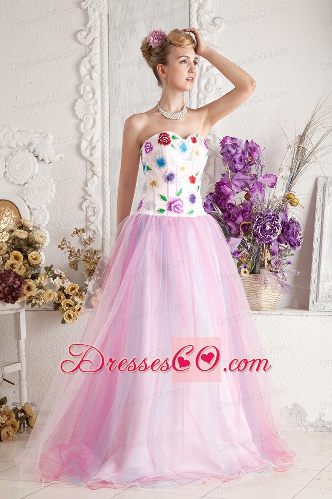 Baby Pink Prom Dress A-line Long Colorful Appliques