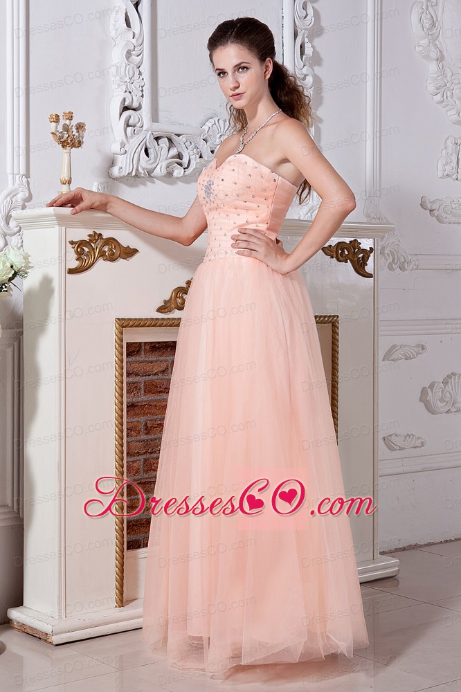 Light Peach Prom Dress Empire Tulle Beading