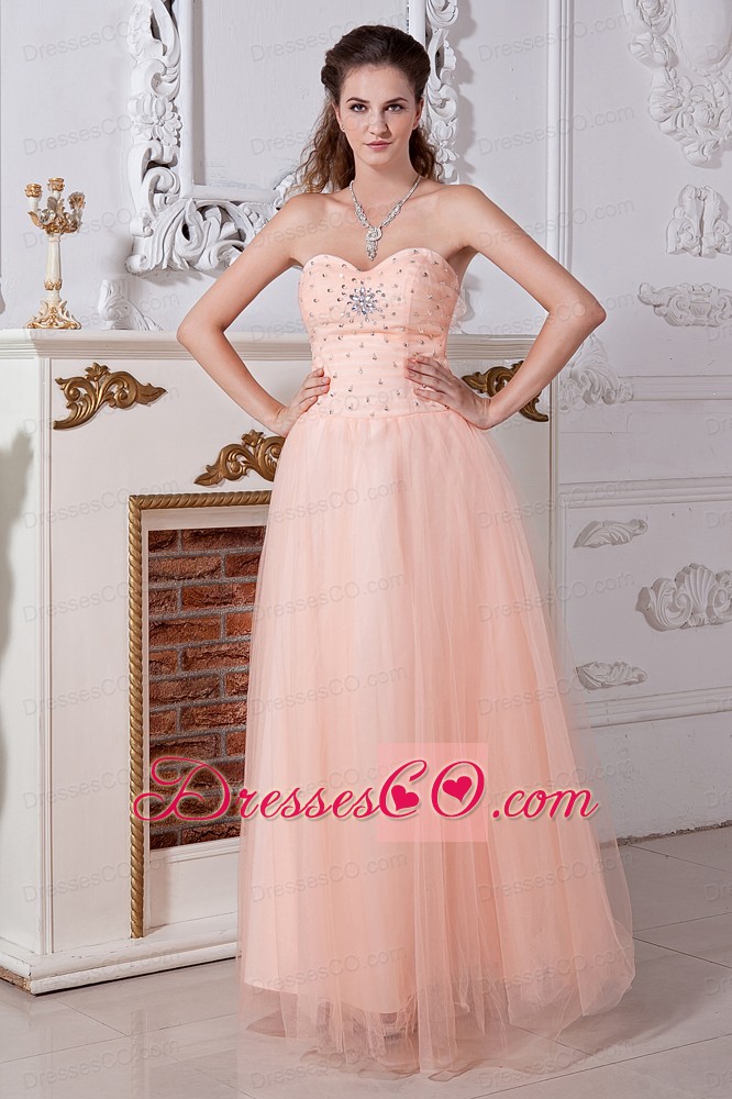 Light Peach Prom Dress Empire Tulle Beading