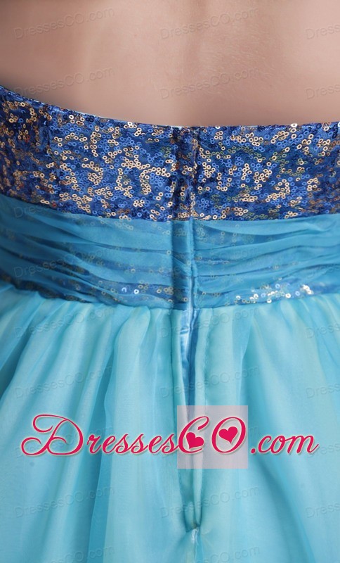 Baby Blue A-line / Princess Long Organza Hand-made Flower Prom Dress