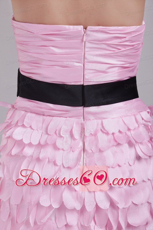 Pink Column Strapless Mini-length Taffeta Sash And Ruching Prom / Homecoming Dress