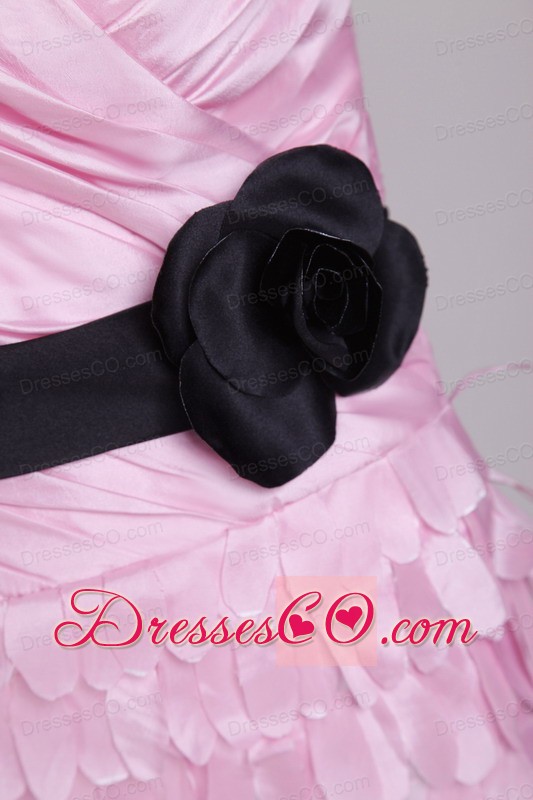 Pink Column Strapless Mini-length Taffeta Sash And Ruching Prom / Homecoming Dress
