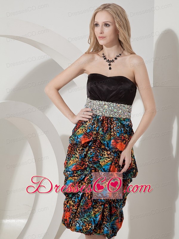 Sexy Colorful Evening Dress Column Strapless Printing Beading Knee-length