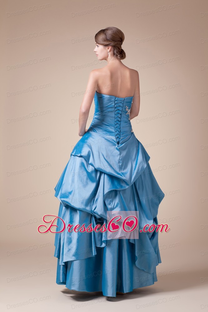 Teal Beading Pick-ups Long Strapless A-line Prom dress