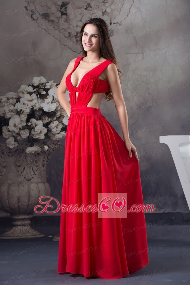 Sexy Empire long Ruching Straps Prom Dress in Red
