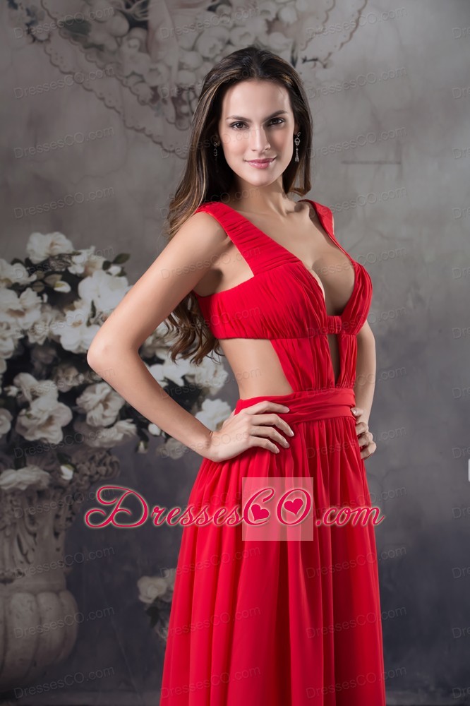 Sexy Empire long Ruching Straps Prom Dress in Red