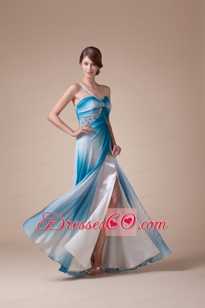 Empire Beaded Decorate Shoulder High Slit Long Prom Dress