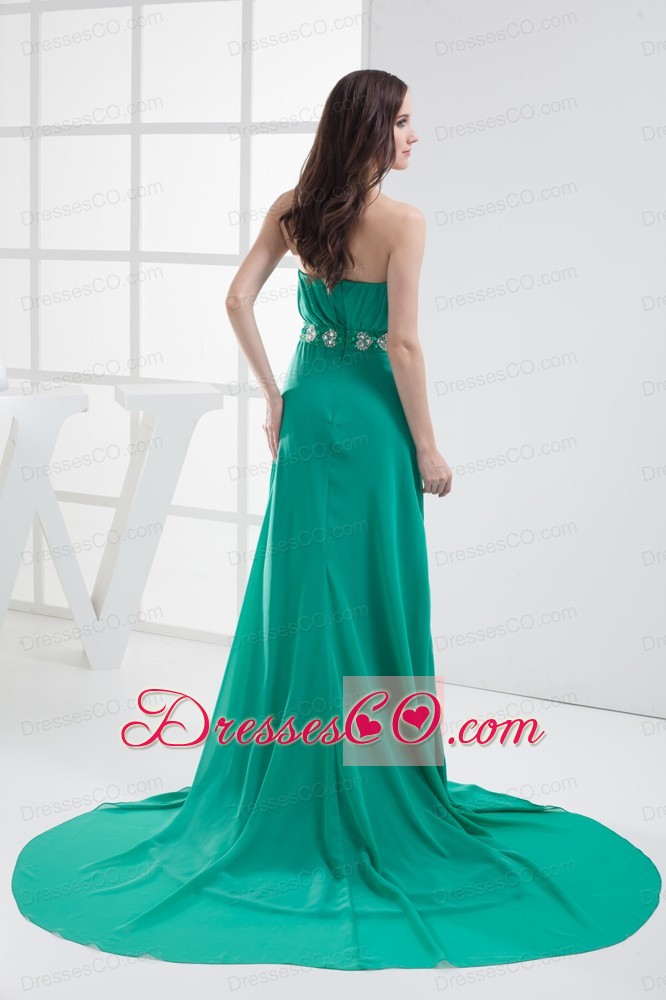 Empire Turquoise Strapless Appliques Ruching Prom Dress