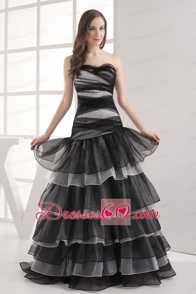 A-line Black Ruffled Layers Prom Dress