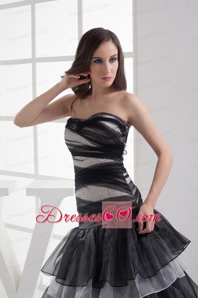 A-line Black Ruffled Layers Prom Dress