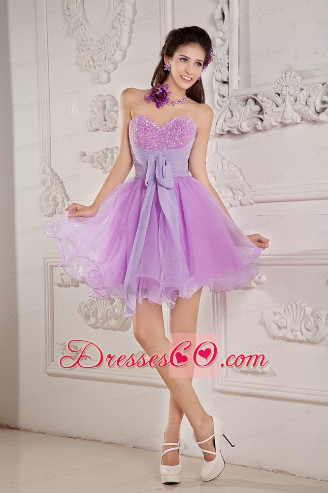 Cute Lavender A-line / Princess Prom / Homecoming Dress Mini-length Organza Beading