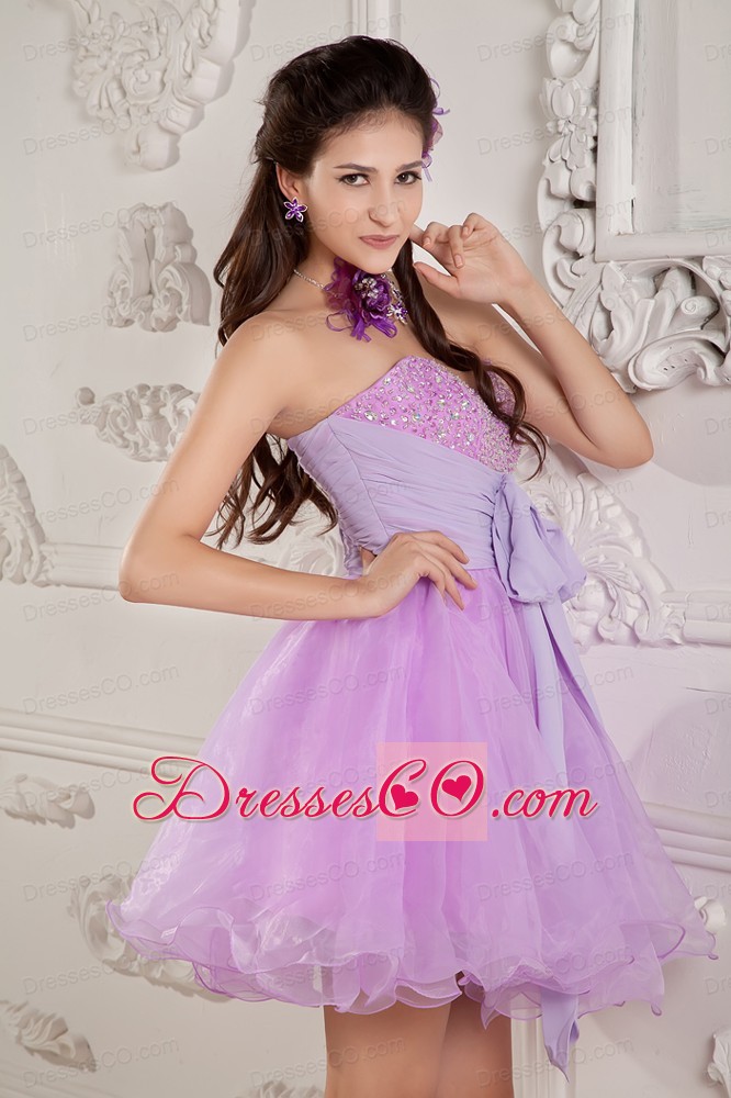 Cute Lavender A-line / Princess Prom / Homecoming Dress Mini-length Organza Beading