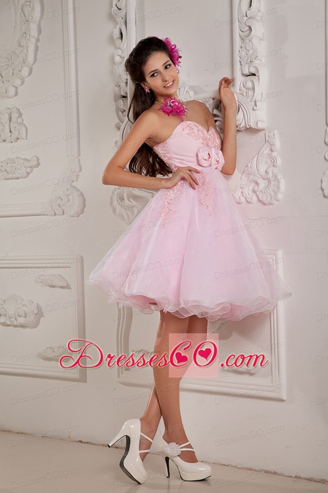 Baby Pink A-line Mini-length Cocktail Dress With Beading And Appliques
