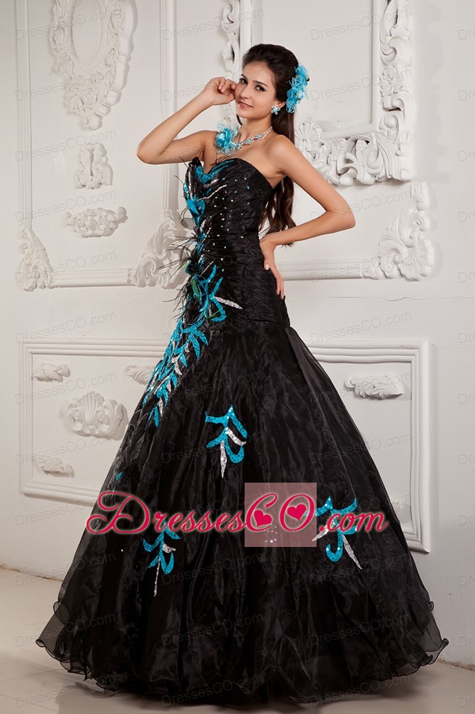 Pretty Black A-line / Princess Prom Dress Beading And Appliques Long Chiffon