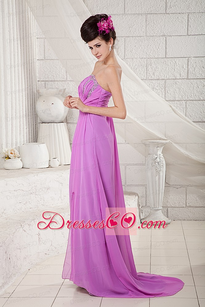 Elegant Lavender Empire Prom Dress Strapless Chiffon Beading Long