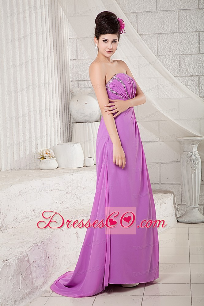 Elegant Lavender Empire Prom Dress Strapless Chiffon Beading Long