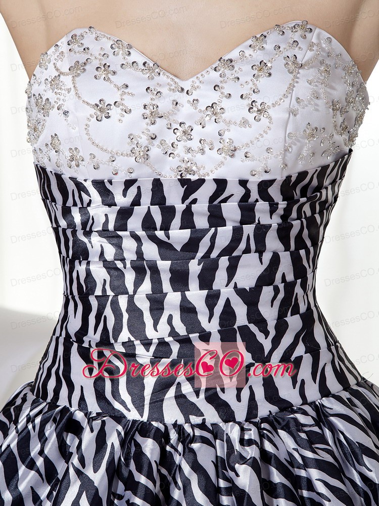 Luxurious A-line / Princess Long Zebra And Organza Beading And Ruching Quinceanera Dress