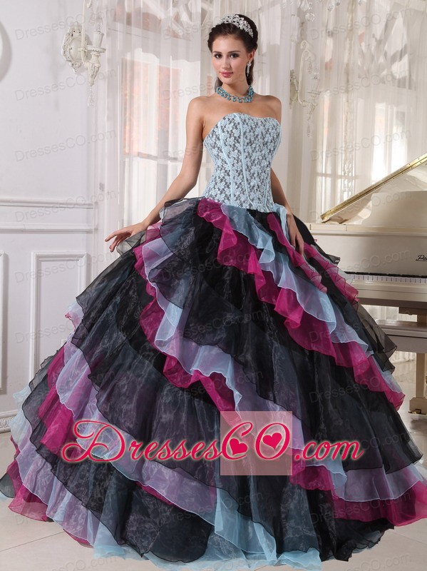 Multi-color Ball Gown Strapless Long Organza Appliques With Beading Quinceanera Dress