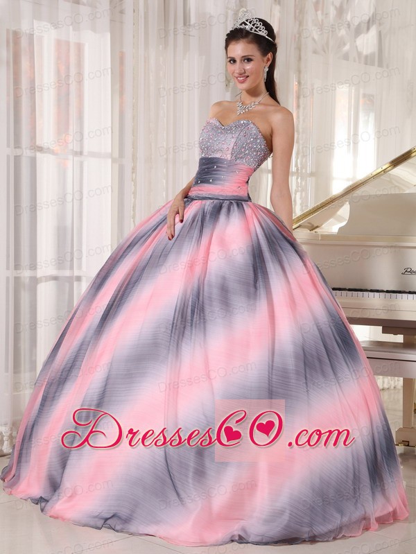 Ombre Color Ball Gown Long Chiffon Beading And Ruching Quinceanera Dress