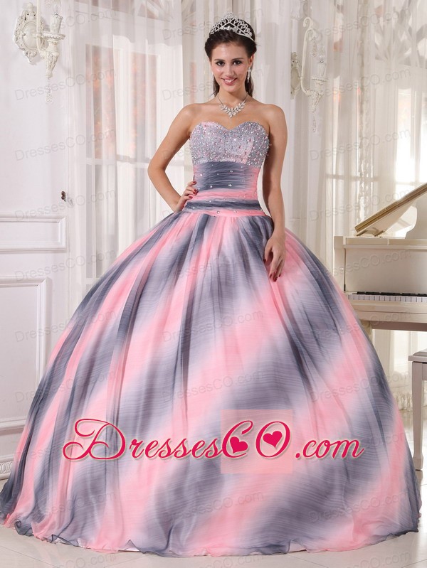 Ombre Color Ball Gown Long Chiffon Beading And Ruching Quinceanera Dress