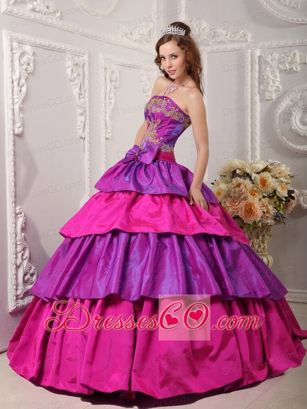 Multi-color Ball Gown Strapless Long Taffeta Appliques Quinceanera Dress