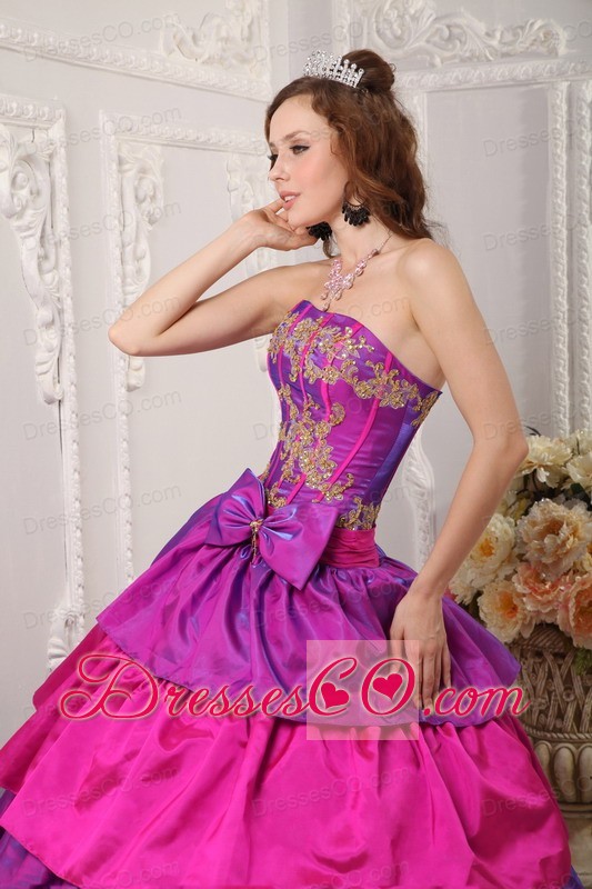 Multi-color Ball Gown Strapless Long Taffeta Appliques Quinceanera Dress