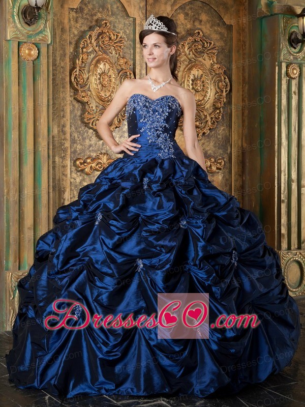 Navy Blue Ball Gown Long Picks-up Taffeta Quinceanera Dress