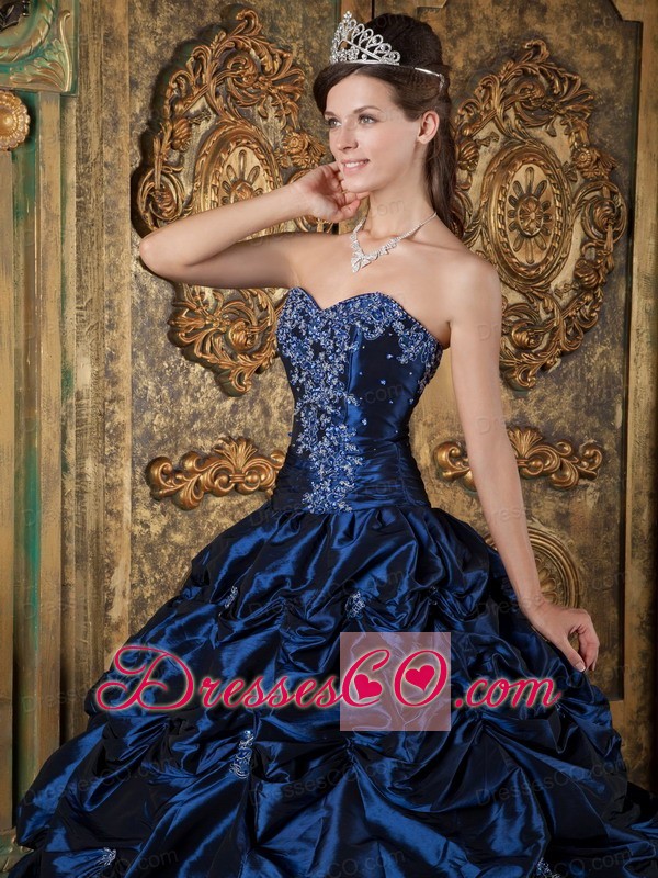 Navy Blue Ball Gown Long Picks-up Taffeta Quinceanera Dress
